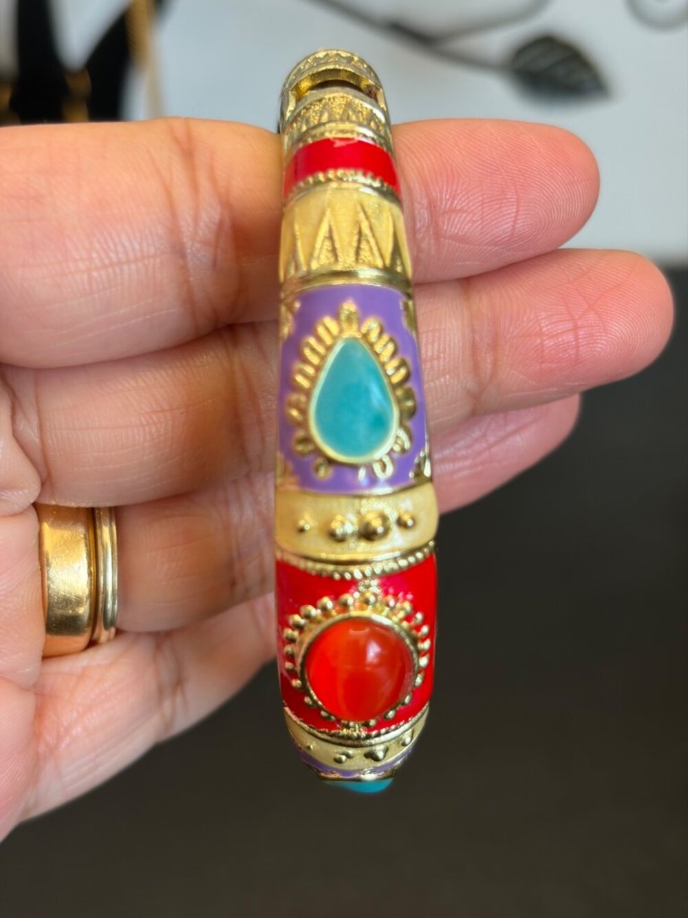 Southwestern Enamel Hinged Bangle Bracelet Red Turquoise Purple